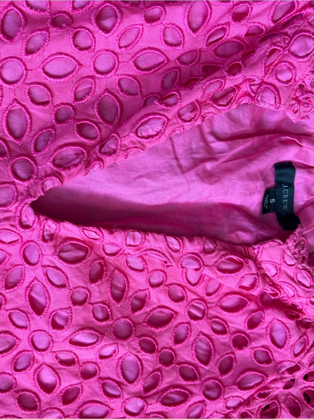 J. Crew Bright Hot Pink Eyelet Tiered Dress for Girls - Picture 2 of 6